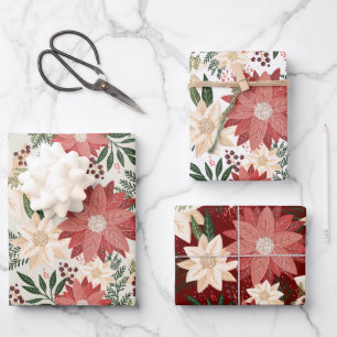 Modern & Festive Botanical Poinsettia Wrapping Paper Sheets