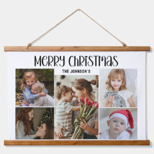 Modern Festive Casual Colorful Christmas 5 Photo Hanging Tapestry