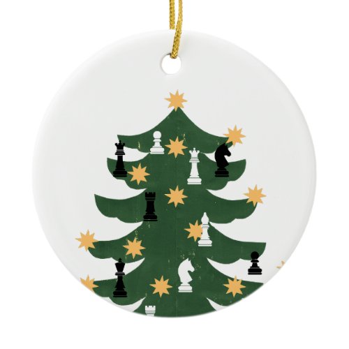 Modern Festive Christmas Chess Tree Ceramic Ornament