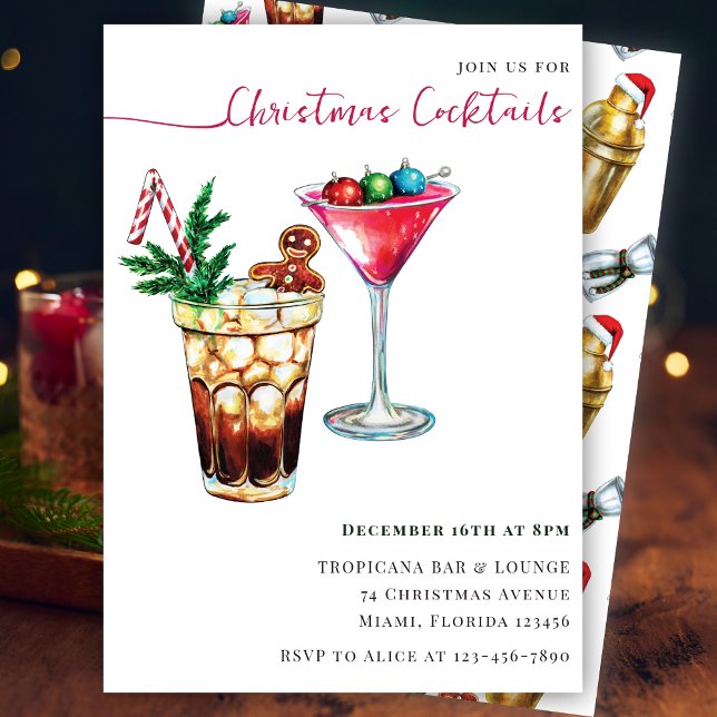 Modern Festive Christmas Cocktail Party Invitation (Creator Uploaded)