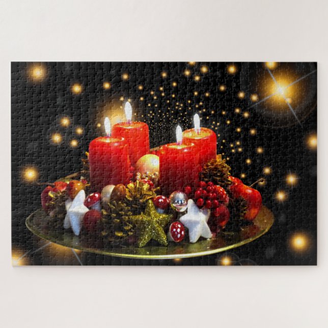Modern Festive Christmas Holiday Candles Chic Jigsaw Puzzle (Horizontal)