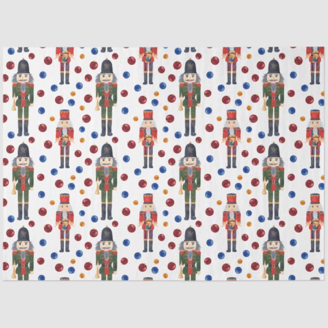 Modern Festive Christmas Nutcracker Tiled Tissue Paper (Front)
