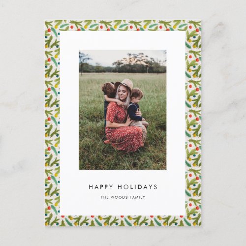 Modern  festive Christmas pattern photo Postcard