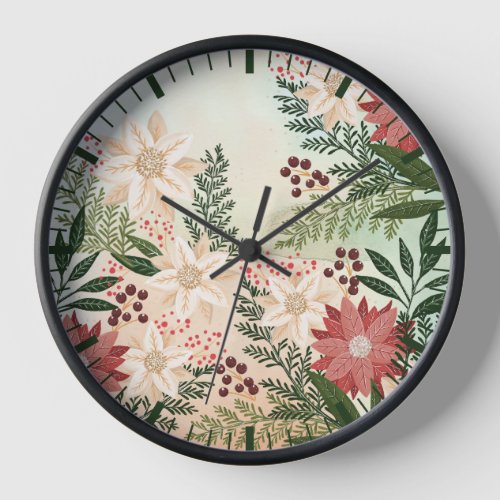 Modern Festive Christmas Poinsettia Holiday Clock