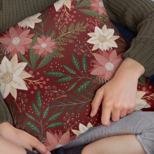 Modern Festive Christmas Poinsettia Holiday Outdoor Pillow