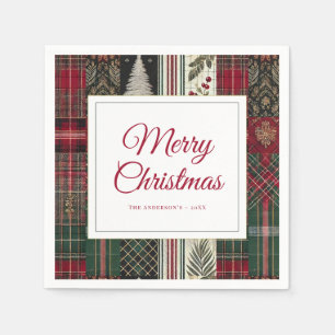 Modern Festive Christmas Rustic Plaid Pattern Napkins