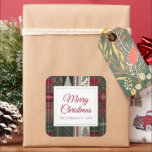 Modern Festive Christmas Rustic Plaid Pattern Square Sticker<br><div class="desc">This Design features Christmas and Holiday Theme with Modern and Festive Plaid,  Christmas Trees,  Jingle Bells and Traditional Green and Red Colors.</div>
