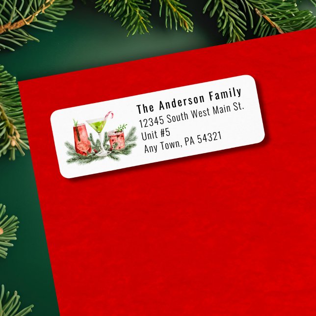 Modern Festive Cocktails Holiday Return Address Label (Creator Uploaded)