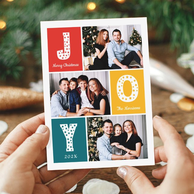 Modern Festive Colors Merry Christmas 3 Photo Holiday Card (Creator Uploaded)