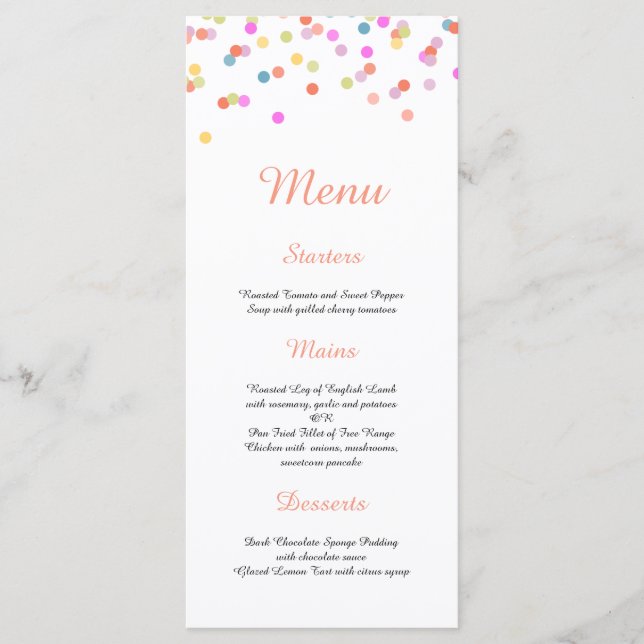 Modern Festive Confetti Wedding Menu (Front)