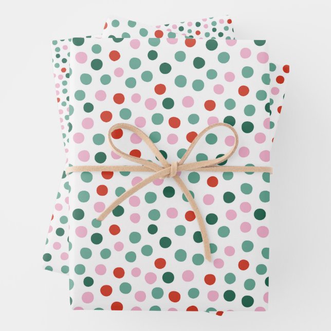 Modern Festive Dot Pattern Christmas Wrapping Paper Sheets (In situ)