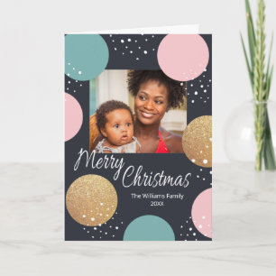 Modern Festive Dots Snowy Photo Christmas Holiday Card