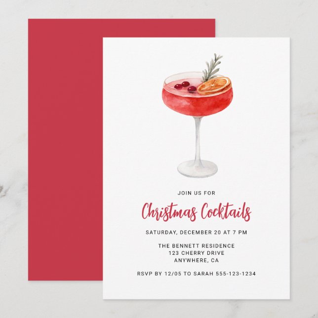 Modern Festive Drinks Christmas Cocktail Party Invitation (Front/Back)