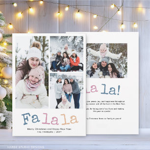 Modern Festive Fa La La Christmas Four Photo Holiday Card