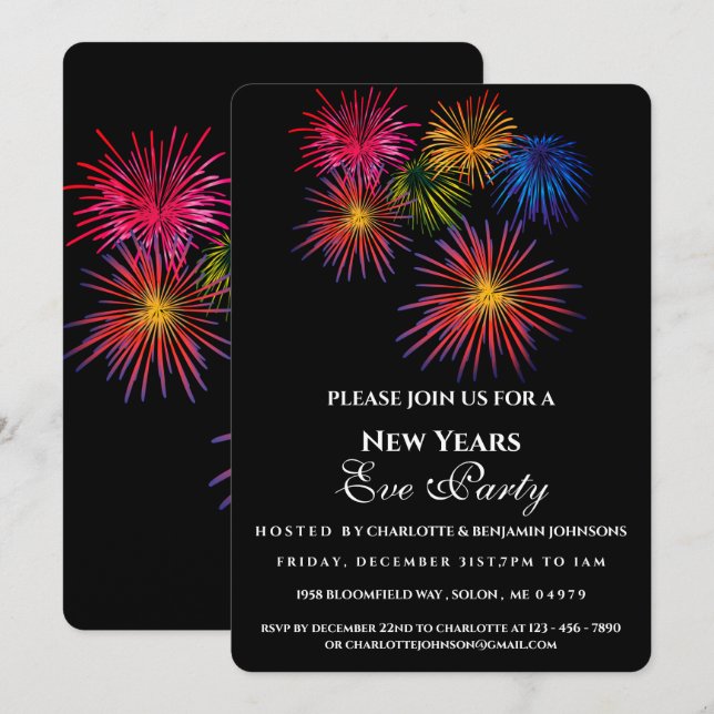 Modern Festive Fireworks New Years Eve Party Invitation (Front/Back)