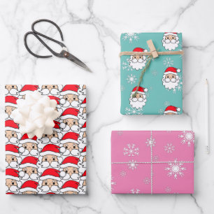 Modern Festive Funny Santa Face Pattern Wrapping Paper Sheets