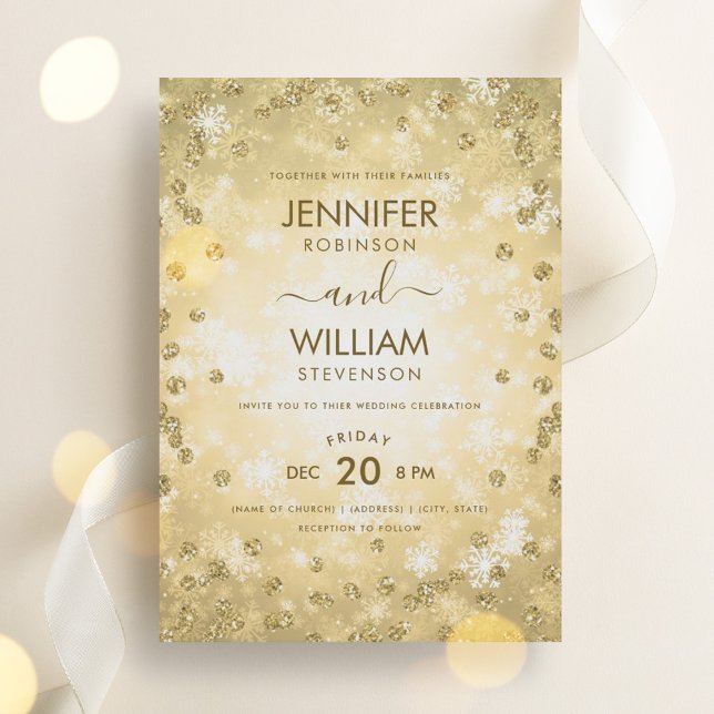 Modern Festive Gold Elegant Winter Wedding  Invitation (Modern Festive Gold Elegant Winter Wedding Invitation)