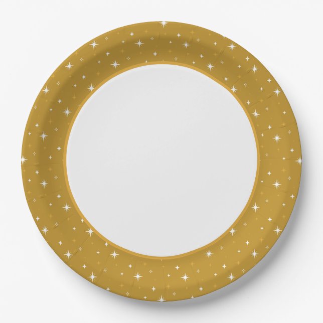 Modern & Festive Gold Twinkling Stars Paper Plates (Front)