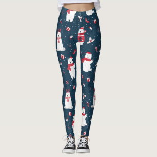 Modern Festive Holiday Winter Polar Bears Leggings
