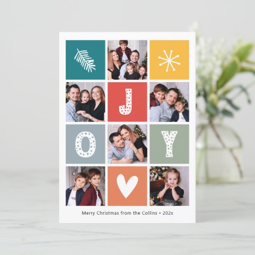 Modern Festive Joy Christmas 6 Photo Collage Holiday Card