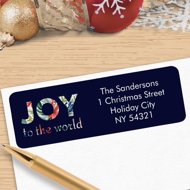 Modern Festive Joy To The World Christmas Label (A set of Christmas return address labels with colorful 'Joy to the world' wording)