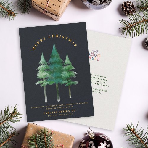 Modern Festive Merry Christmas Tree Business Logo Holiday Card