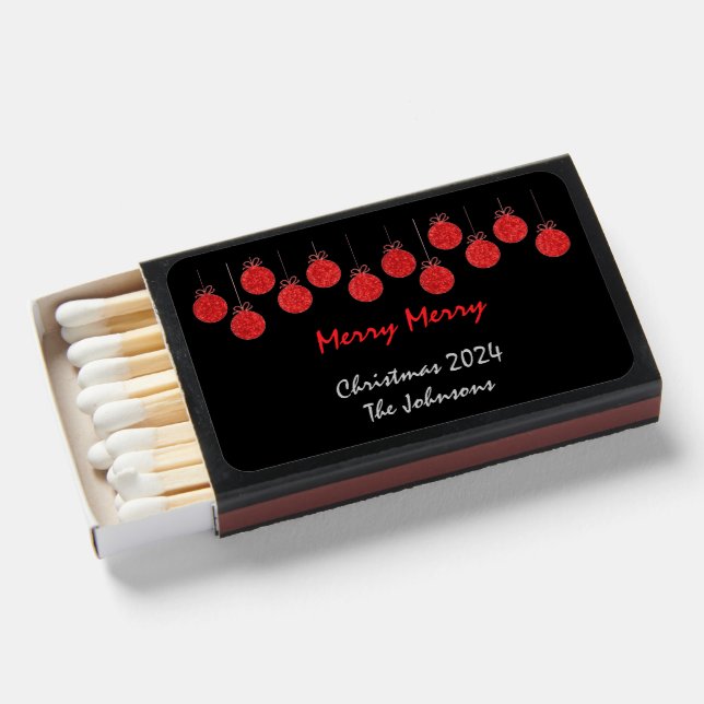 Modern Festive Merry Red Ball Ornaments  Matchboxes (Front Open)