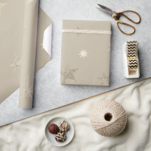 Modern Festive Natural Beige Gold Stars Roll Wrapping Paper