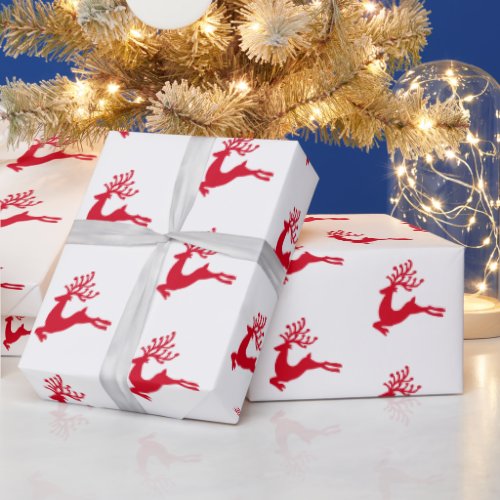 Modern Festive Nordic Christmas Red Deer Wrapping Paper