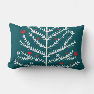 Modern Festive Nordic Christmas Tree Teal Blue Lumbar Pillow