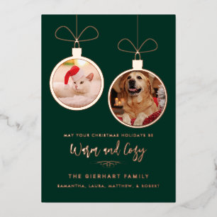 Modern Festive Pet Photos Christmas Foil Holiday Card