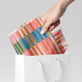 Modern Festive Plaid Orange, Pink, Blue & Green Tissue Paper