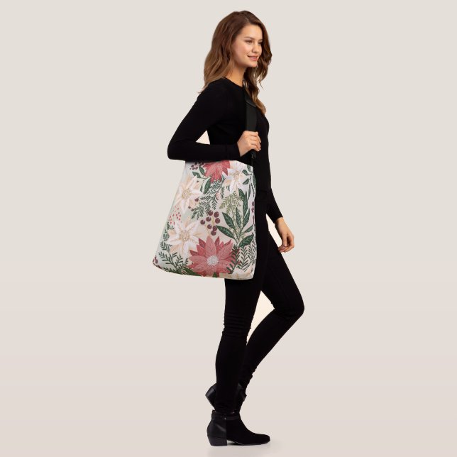Modern Festive Poinsettia Christmas Holiday  Crossbody Bag (On Model)