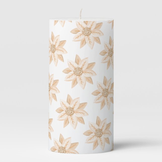 Modern Festive Poinsettia Christmas Holiday Pillar Candle (Front)