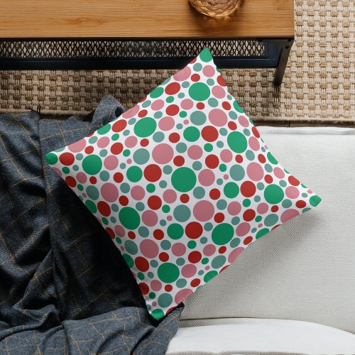 Modern Festive Polka Dot Red Pink Green Pattern  Throw Pillow