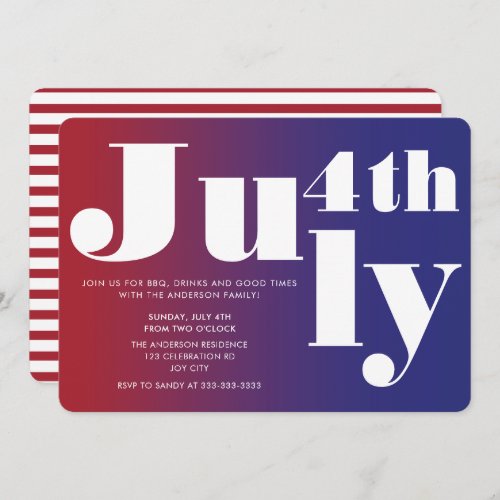 Modern Festive Red Blue Gradient 4th of July  Invitation