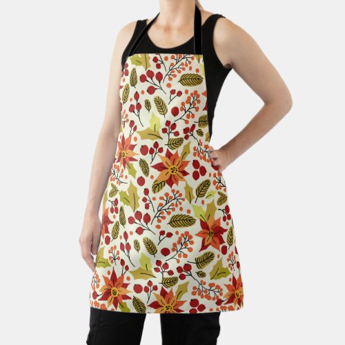 Modern Festive Red Orange Poinsettia Pattern Apron