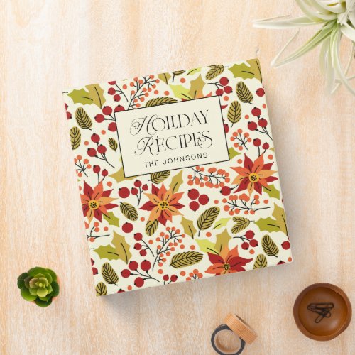 Modern Festive Red Orange Yellow Poinsettia Recipe 3 Ring Binder