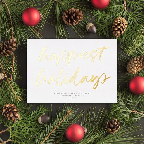 Modern Festive Script Non_Photo Business Gold Foil Holiday Card