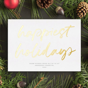 Modern Festive Script Non-Photo Business Gold Foil Holiday Card