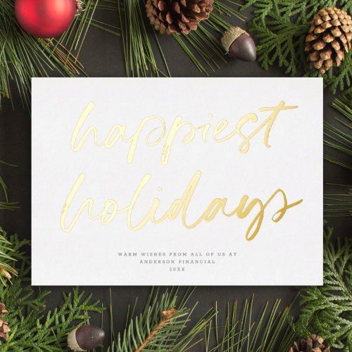 Modern Festive Script Non_Photo Business Gold Foil Holiday Card