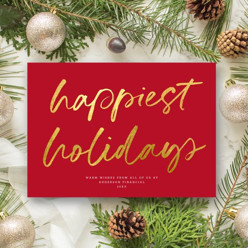 Modern Festive Script Non_Photo Business Red Gold Holiday Card
