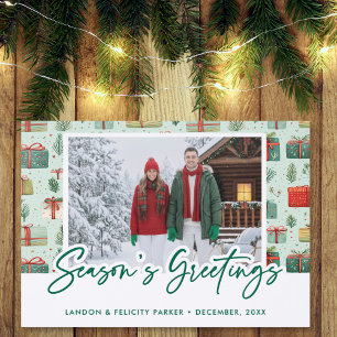 Modern Festive Seasons Greetings Christmas Gifts Letterpress Photo Cards