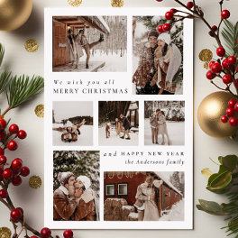 Modern Festive seven Photo collage Christmas Holiday Card
