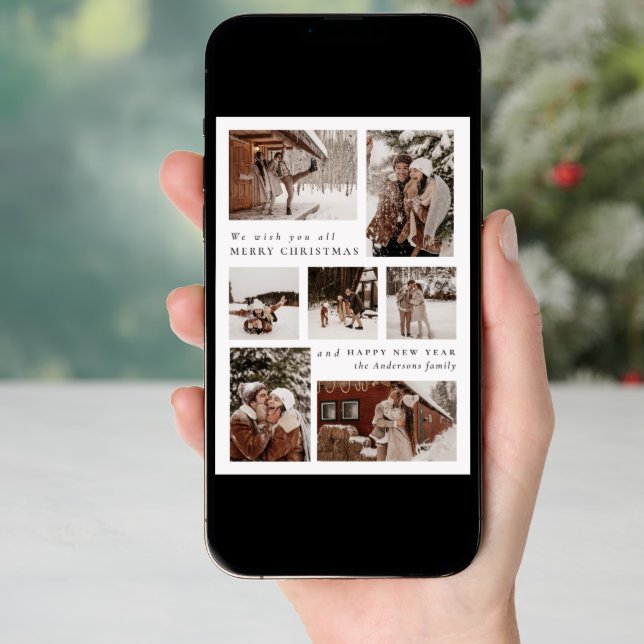 Modern Festive seven Photo collage Christmas   Holiday Card (Front Digital)