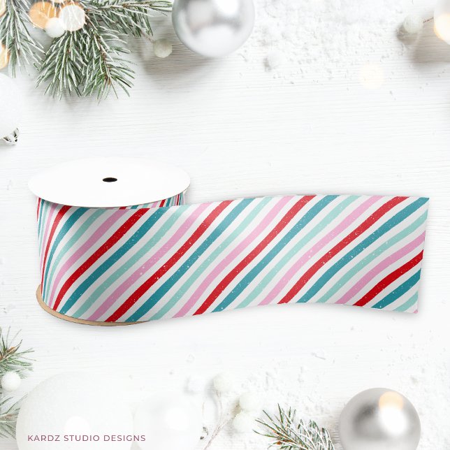 Modern Festive Striped Christmas  Satin Ribbon (Ribbon shown in 3 inches wide. Choose size and satin or grosgrain.)