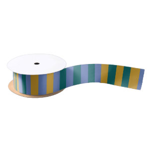 Modern Festive Striped Olive, Blue, & Green Satin Ribbon