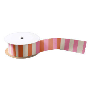 Modern Festive Striped Pink, Cream & Orange Satin Ribbon
