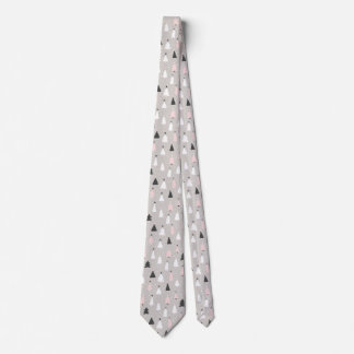 Modern Festive Trees and Falling Snow Pattern  Neck Tie