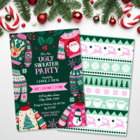 Modern Festive Ugly Sweater Red, Green and Pink